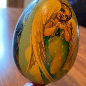 Russian hand made wooden crafted and hand painted Pashal egg